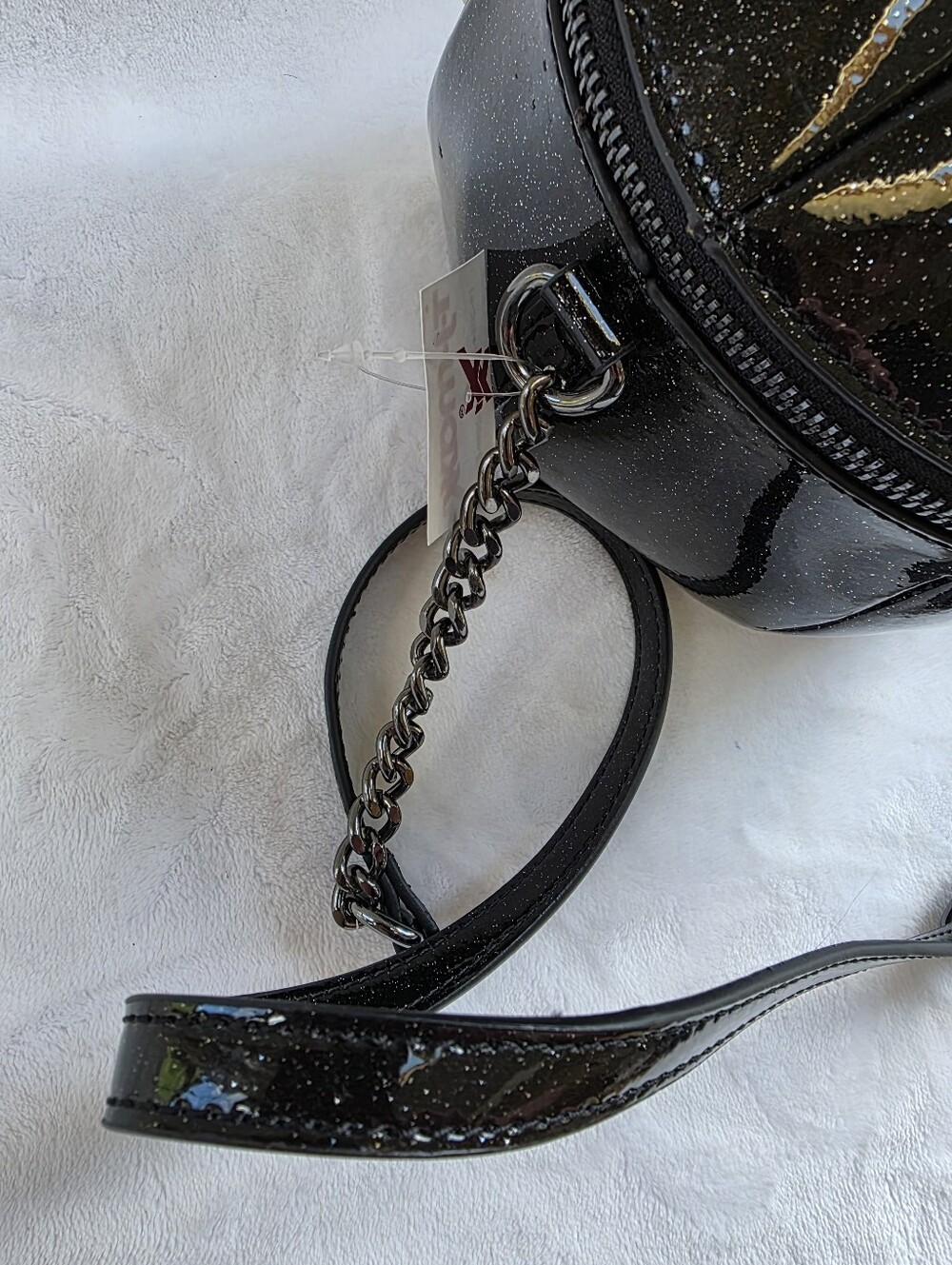 Black Glitter Pumpkin Face Crossbody Bag Halloween - Picture 2 of 4
